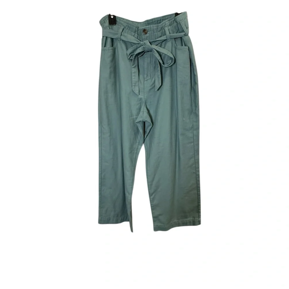 J. Crew Re-Imagined Seafoam Green Paperbag Pants with Tie Belt Cotton Sz 14